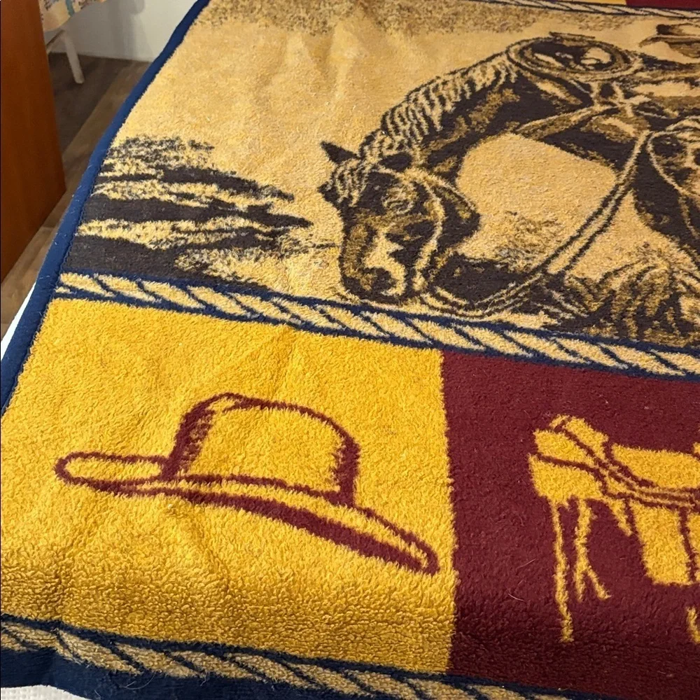 Cowboy Western Marlboro Man Cow & Horse Vintage 70s Wall Hanging Blanket Throw
